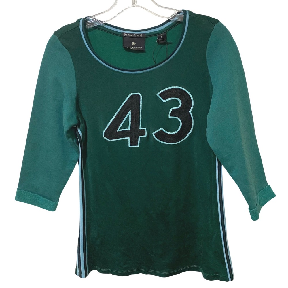 Maison Scotch Green Jersey Knit Pullover Top‎ Size 2 Athleisure Sporty Chic